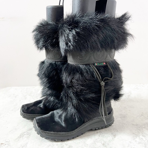 Pajar Vintage Canada Apres Ski Black Goat Fur Winter Boots EUR 38 / 7 Tribal - Picture 1 of 9